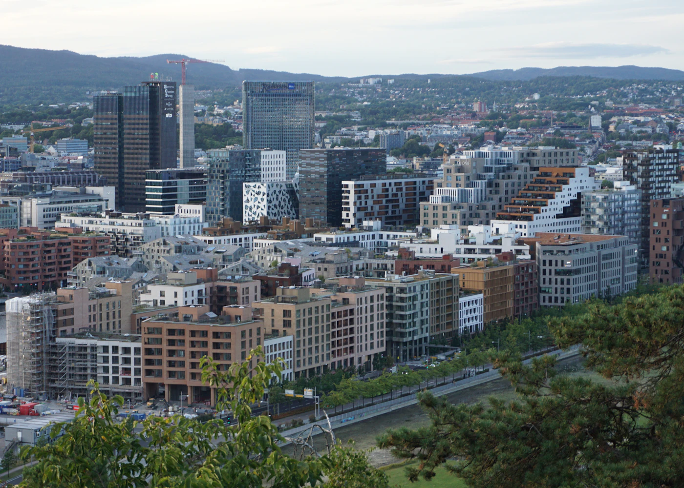Oslo waterfront and modern Bjørvika buildings from above