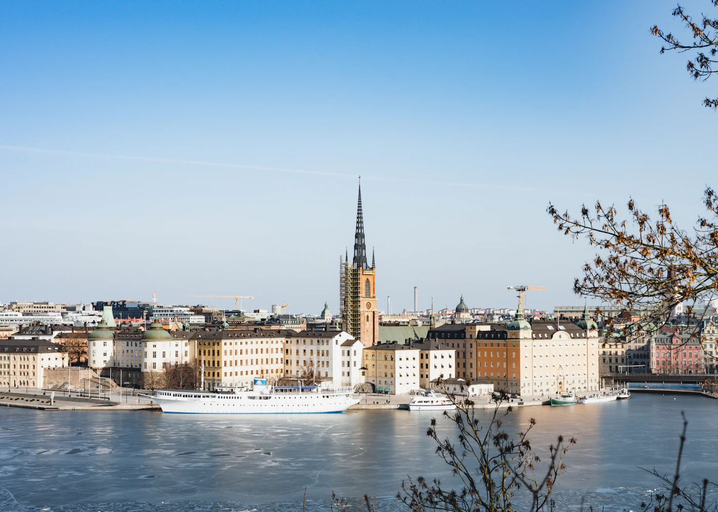 Stockholm historic waterfront and church spire