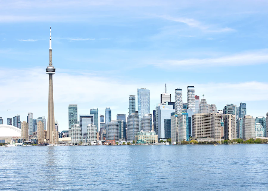 Toronto skyline and CN Tower across Lake Ontario