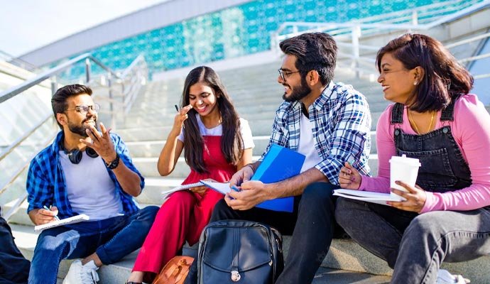 International students studying abroad on campus